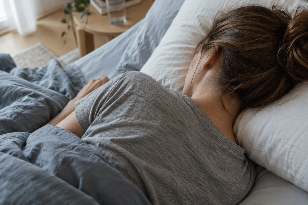 Woman asleep with her head on a white pillow